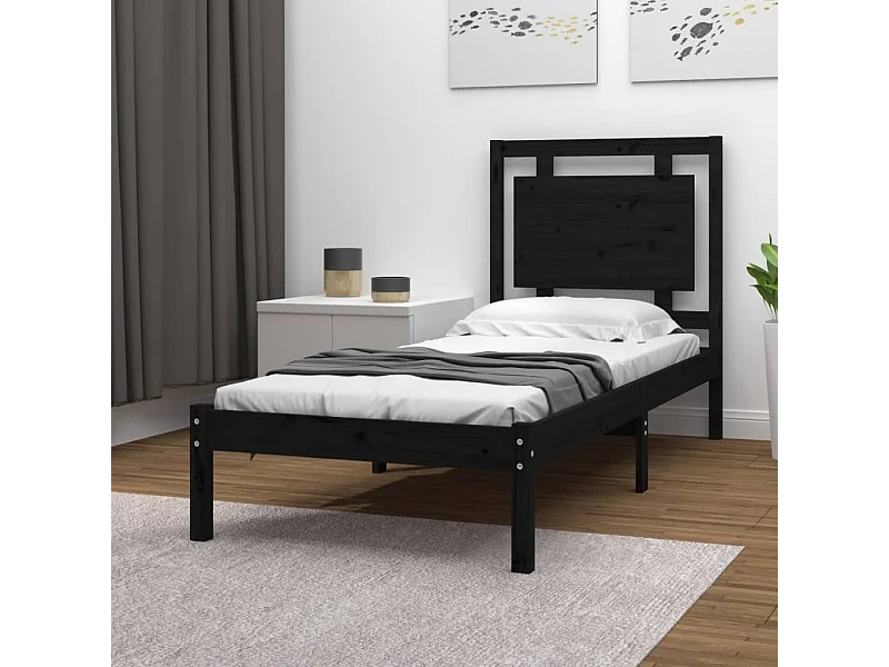 Cadre de lit Noir Bois massif 75x190 cm Petit simple