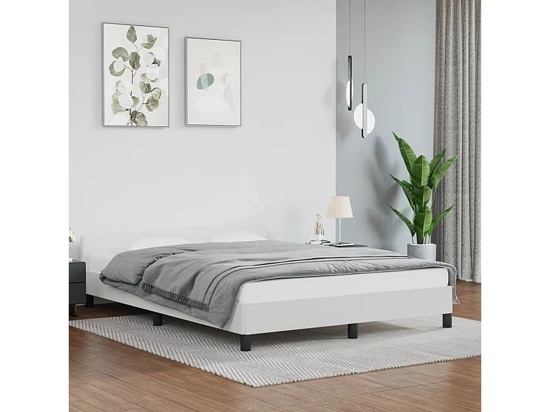 Estructura de cama cabecero cuero sintético blanco 140x190 cm