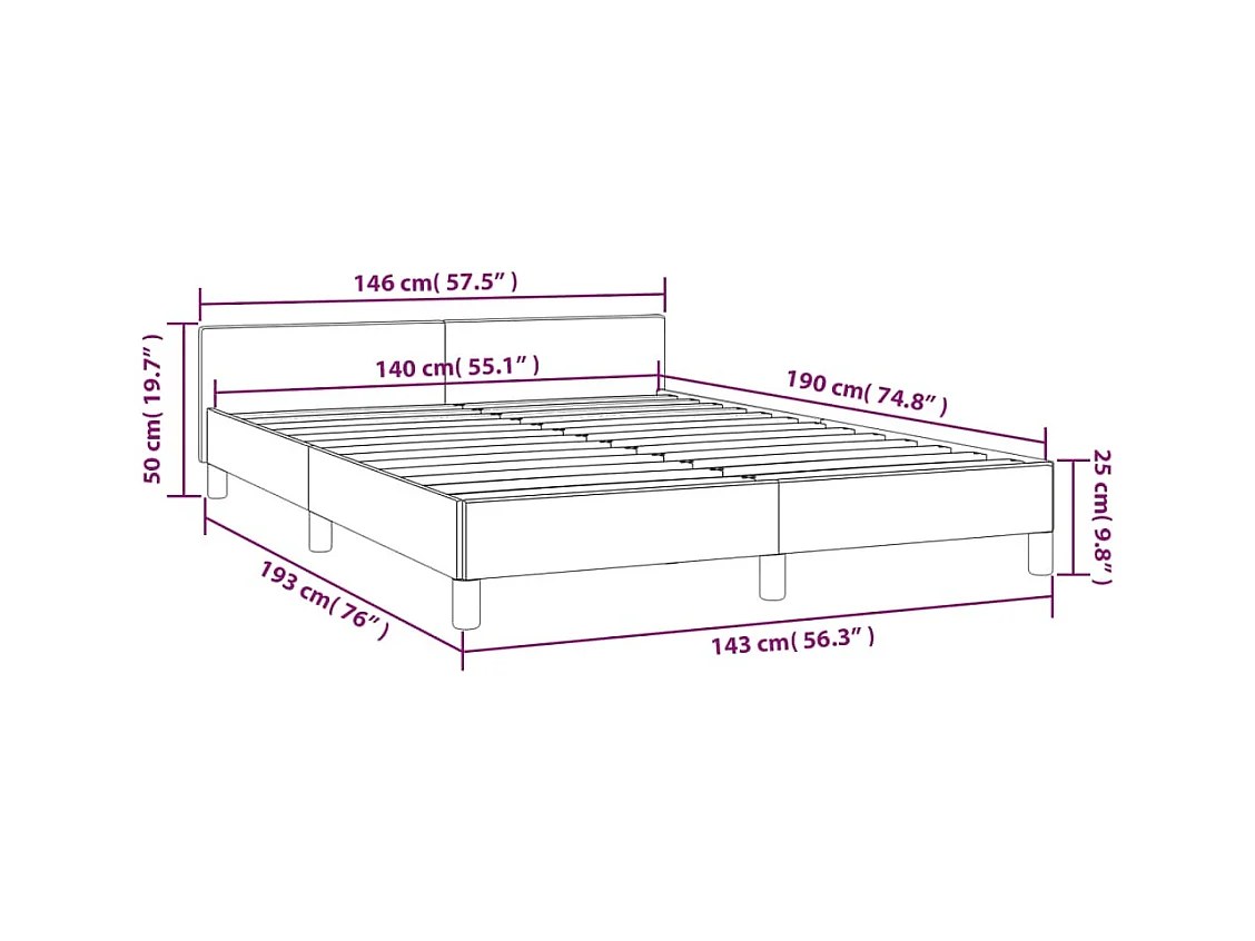 Estructura de cama cabecero cuero sintético blanco 140x190 cm