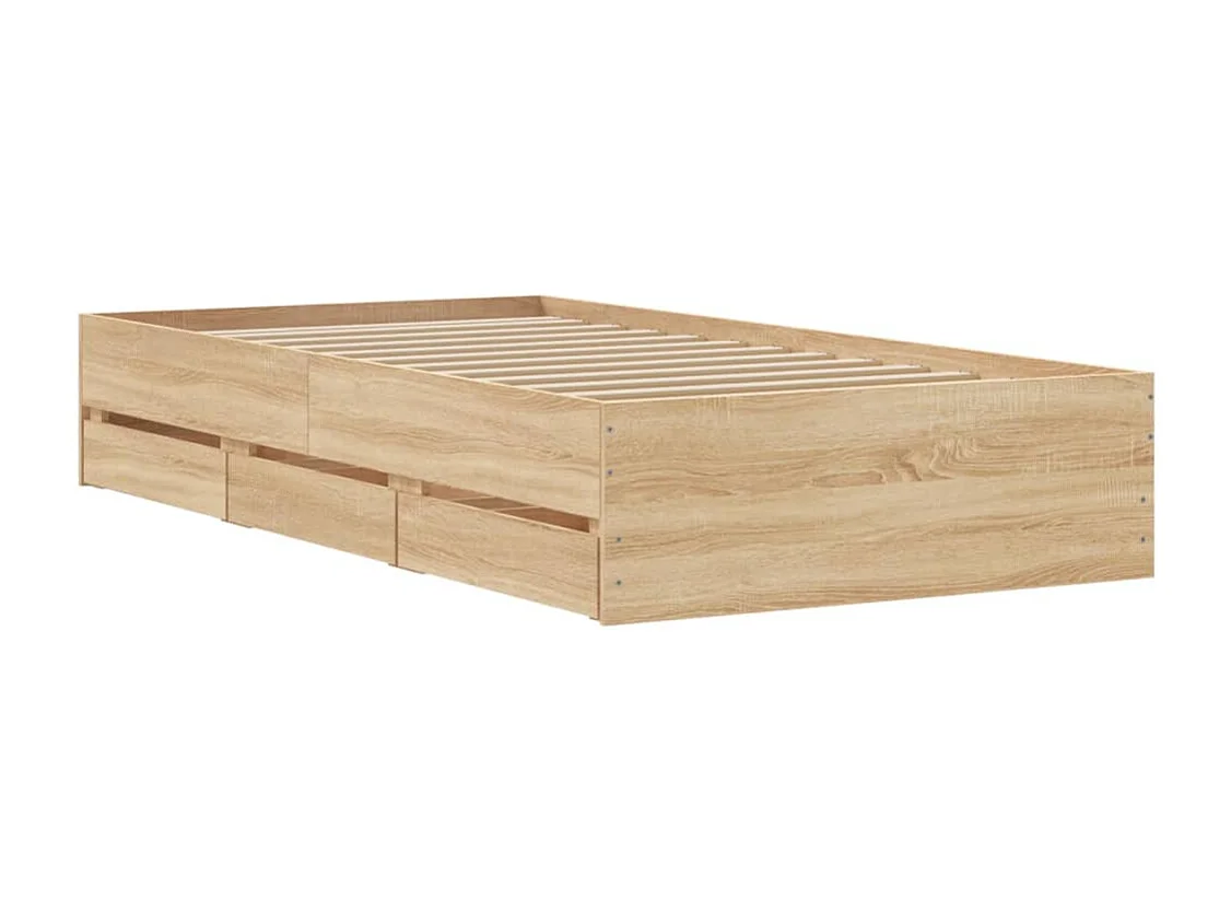 Cadre de lit et tiroirs chêne sonoma 90x200cm bois d'ingénierie