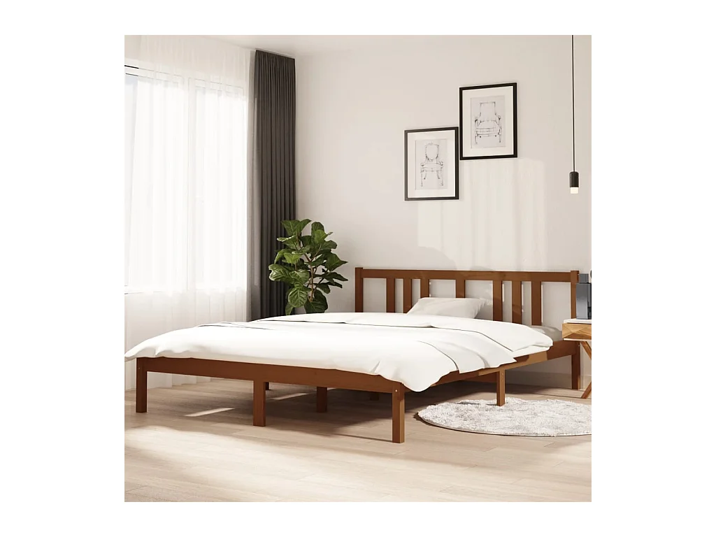 Estrutura cama king 150x200 cm madeira maciça castanho-mel