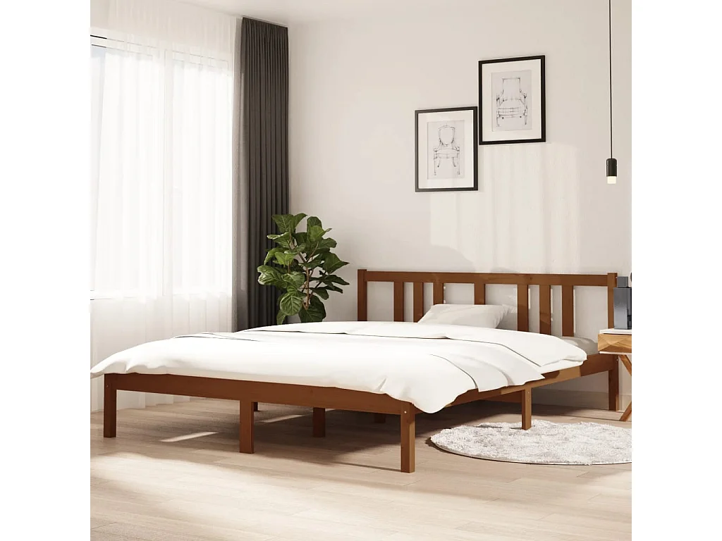 Estrutura cama king 150x200 cm madeira maciça castanho-mel