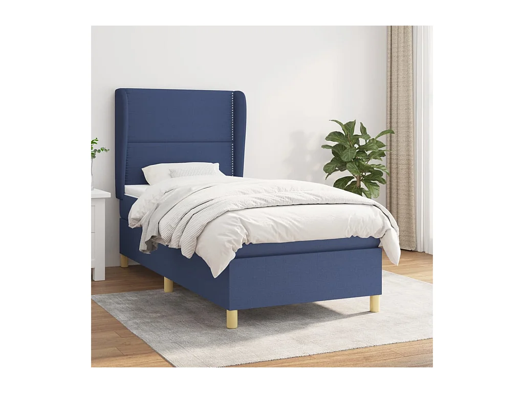 Cama box spring con colchón tela azul 90x200 cm