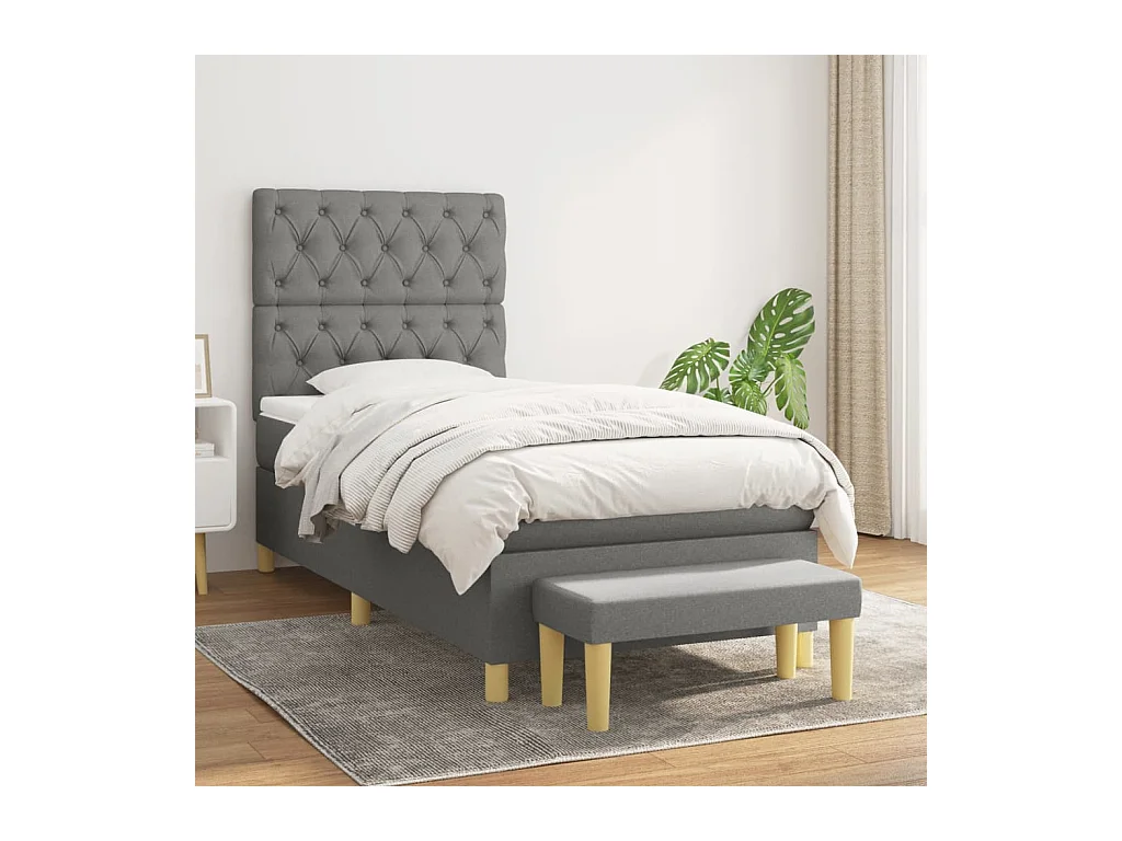 Lit à sommier tapissier avec matelas Gris foncé 80x200 cm Tissu