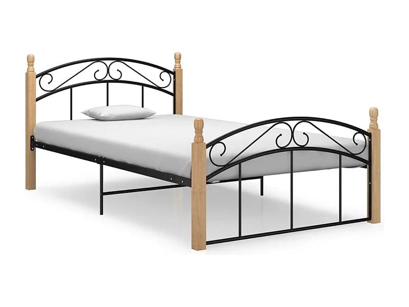 Estrutura de cama 120x200cm metal/madeira carvalho maciça preto