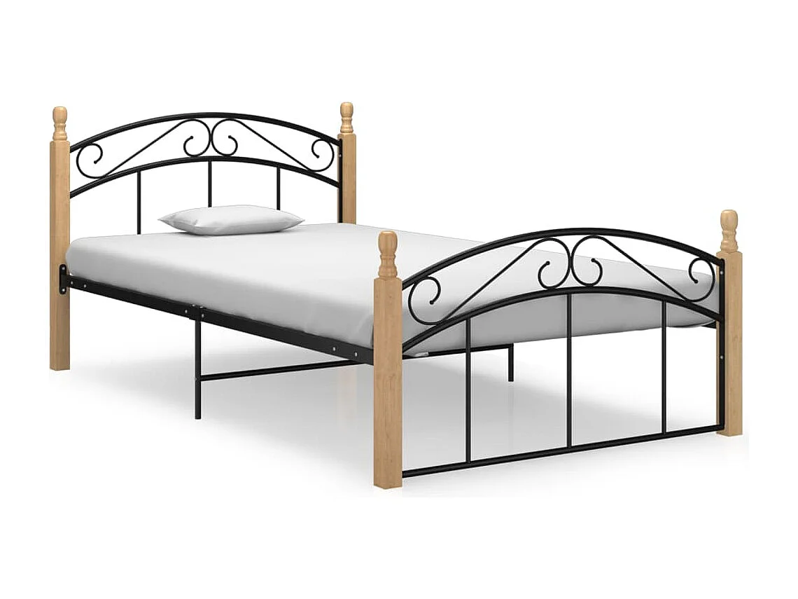 Estrutura de cama 120x200cm metal/madeira carvalho maciça preto