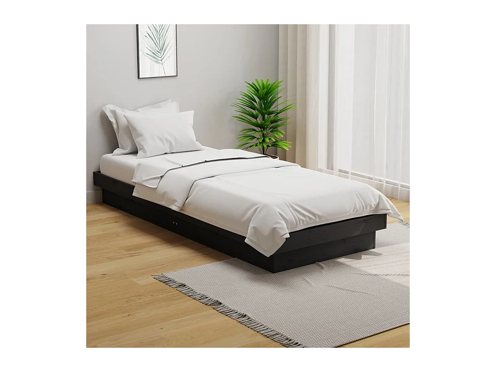Bedframe massief hout grijs 75x190 cm