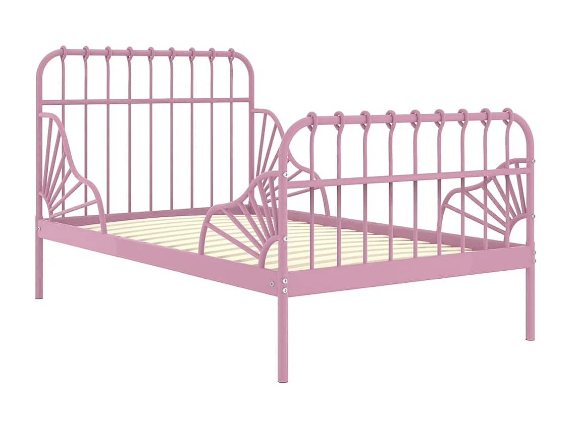 Estrutura de cama extensível em metal rosa 80x130/200 cm