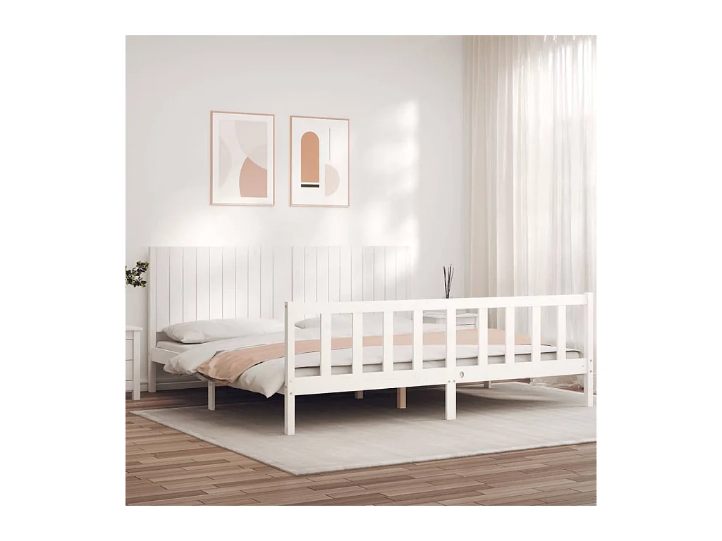 Estructura de cama con cabecero madera maciza blanco 200x200 cm