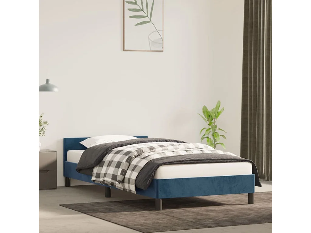 Estructura cama con cabecero terciopelo azul oscuro 80x200 cm