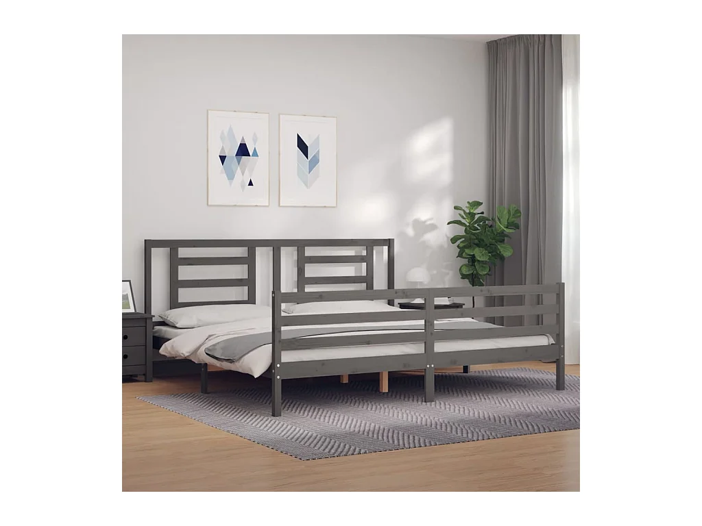 Bedframe met hoofdbord massief hout grijs 200x200 cm