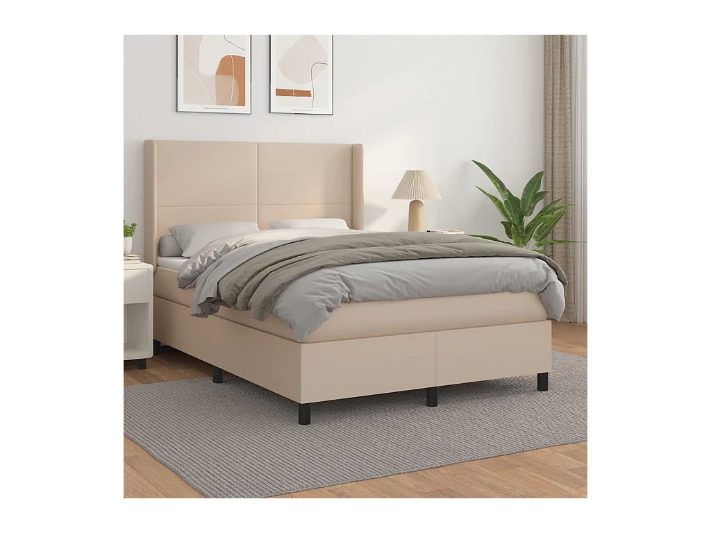 Cama com molas/colchão 140x190 cm couro artificial cappuccino