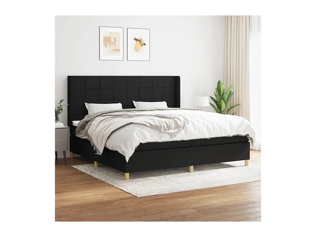 Lit à sommier tapissier avec matelas Noir 200x200 cm Tissu