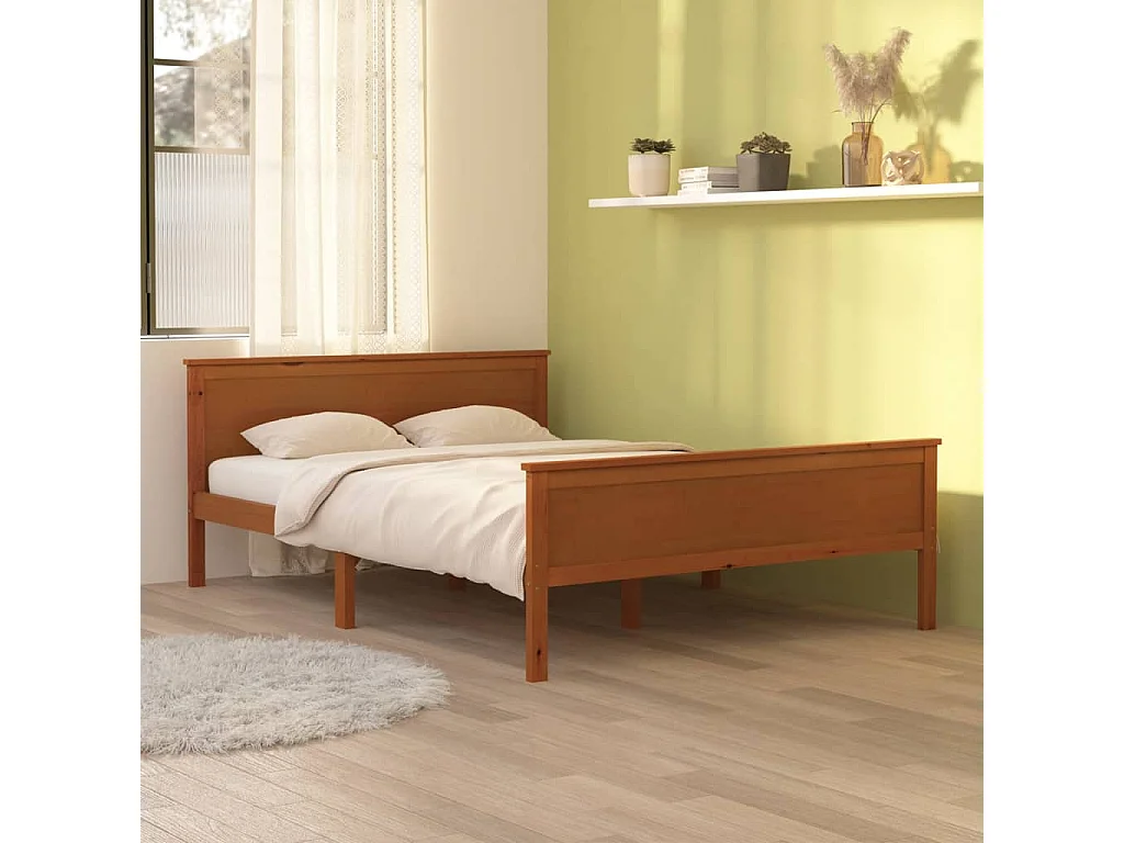 Estructura de cama madera maciza pino marrón miel 160x200 cm