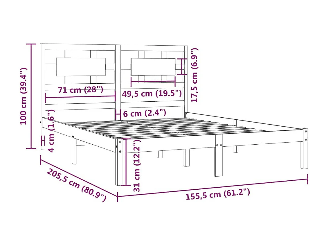 Cadre de lit Bois de pin massif 150x200 cm Très grand