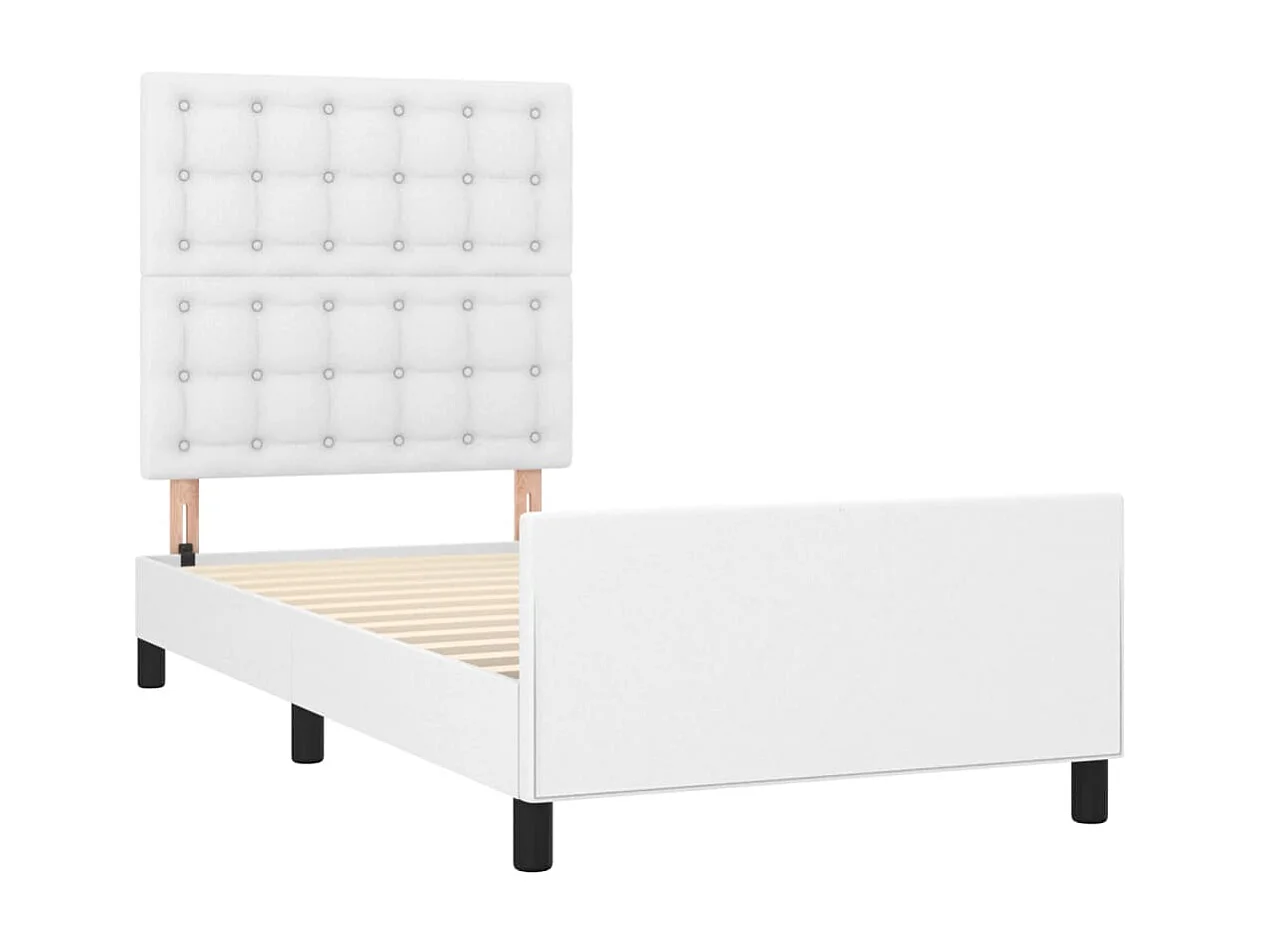 Estrutura cama c/ cabeceira 100x200 cm couro artificial branco