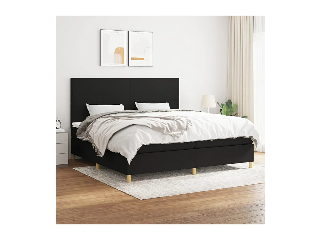 Cama box spring con colchón tela negro 200x200 cm