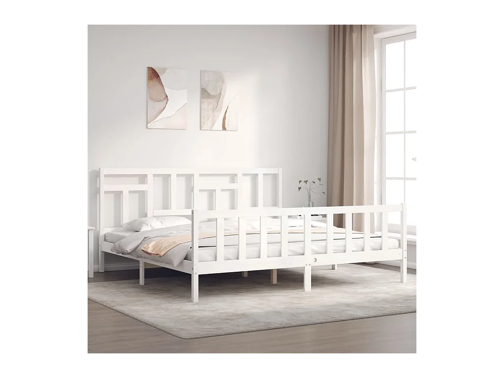 Estructura de cama con cabecero madera maciza blanco 200x200 cm