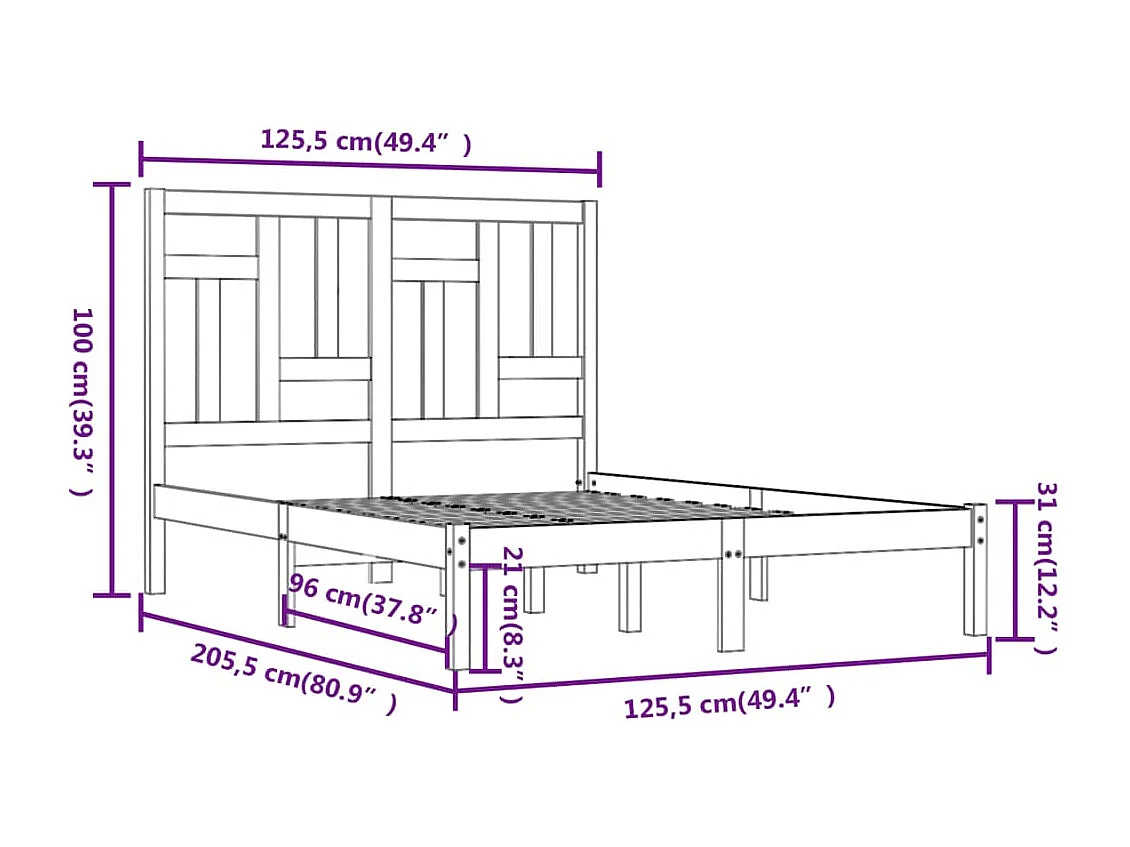 Estructura de cama madera maciza de pino blanco 120x200 cm