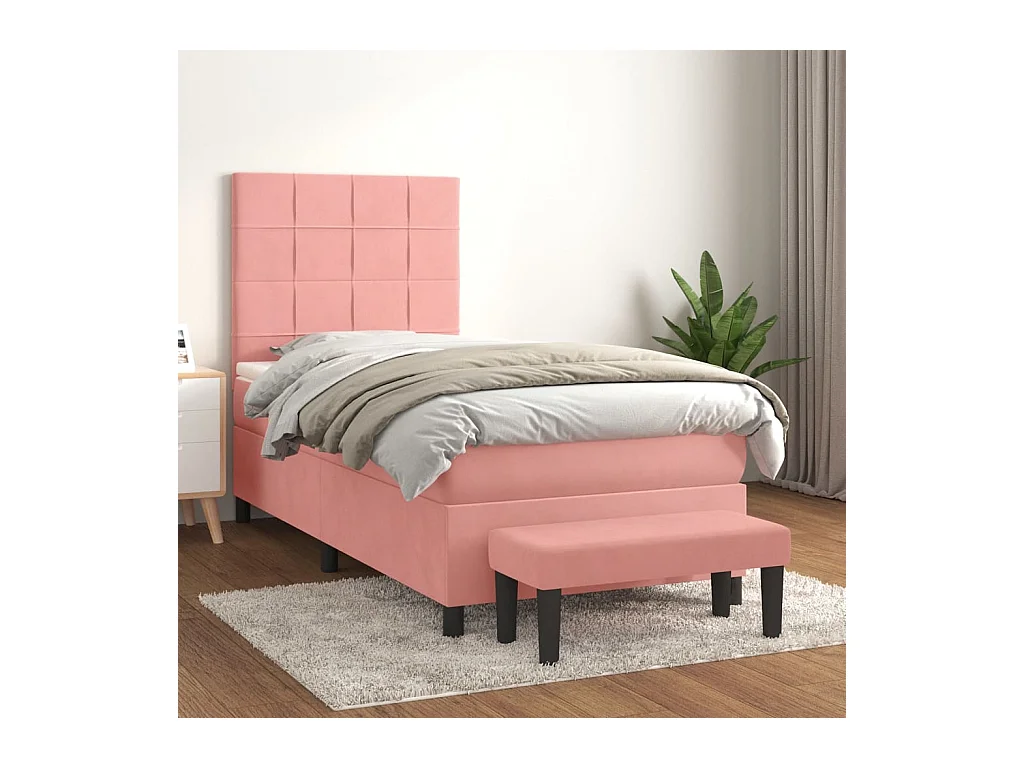 Boxspring met matras fluweel roze 100x200 cm
