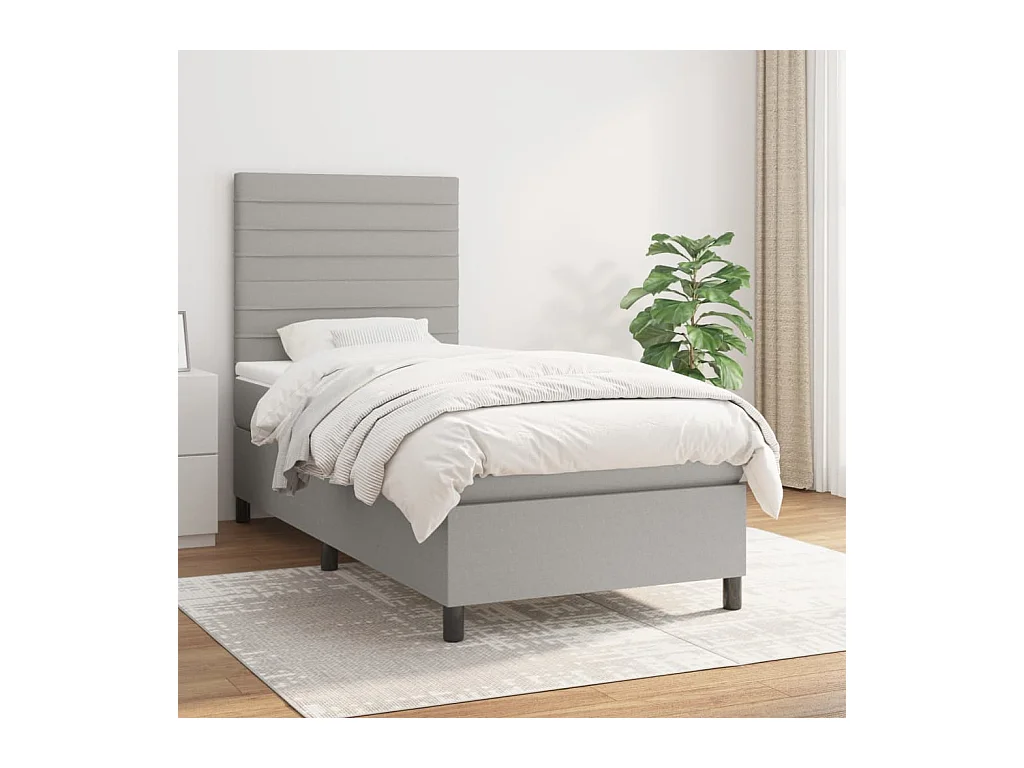 Cama box spring con colchón tela gris claro 100x200 cm