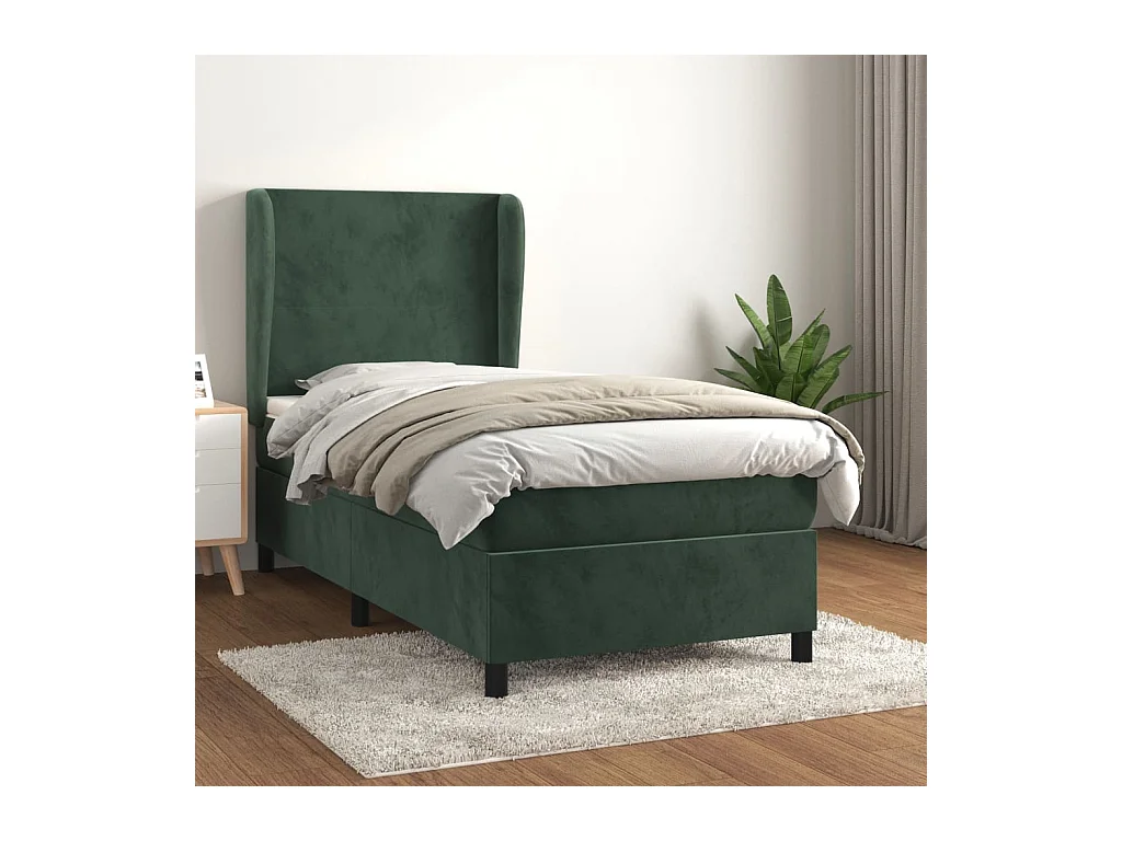 Cama com molas/colchão 100x200 cm veludo verde-escuro