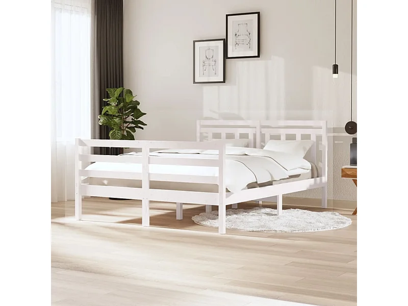 Estrutura de cama 140x200 cm madeira maciça branco