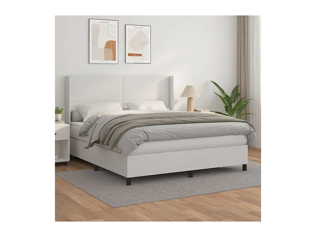 Cama box spring con colchón cuero sintético blanco 160x200 cm