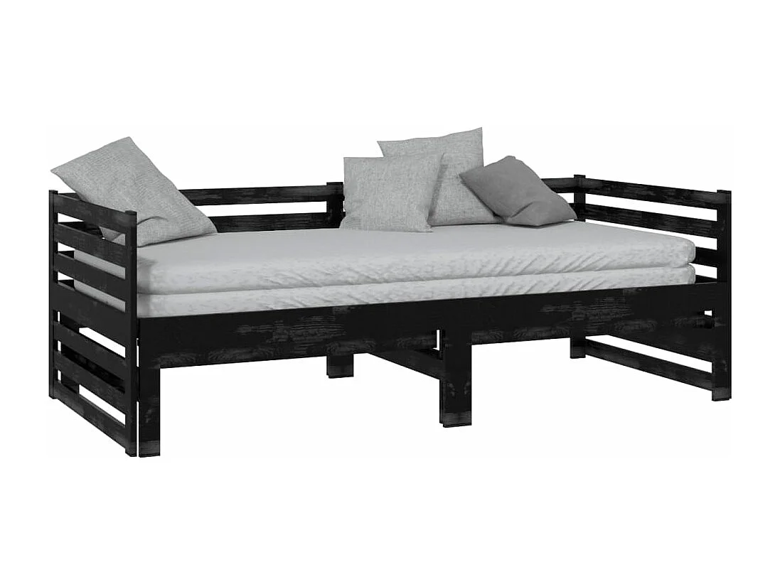 Lit coulissant Noir Bois de pin massif 2x(90x200) cm