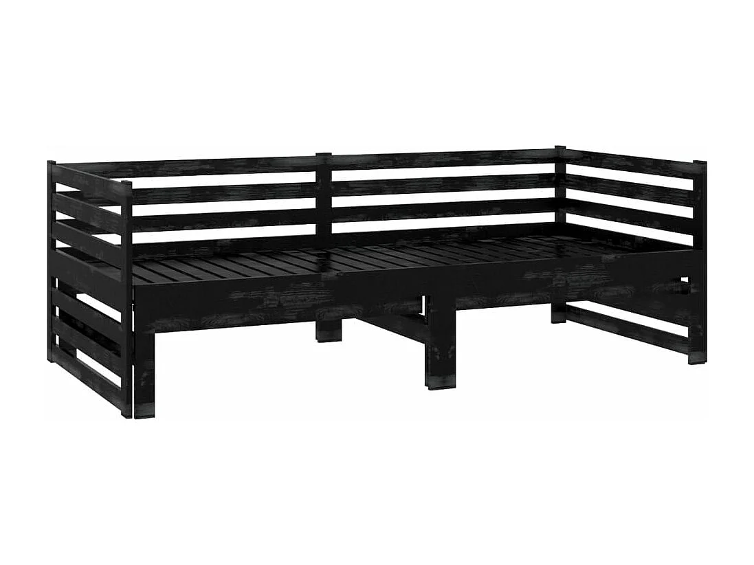 Lit coulissant Noir Bois de pin massif 2x(90x200) cm