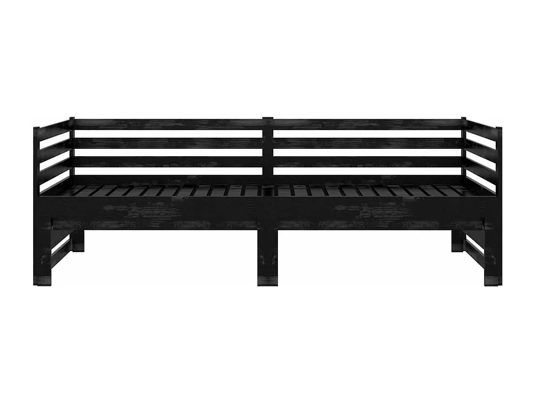 Lit coulissant Noir Bois de pin massif 2x(90x200) cm