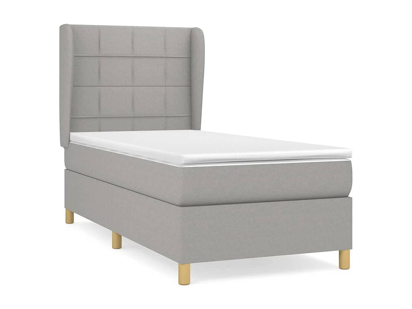 Cama box spring con colchón tela gris claro 90x200 cm