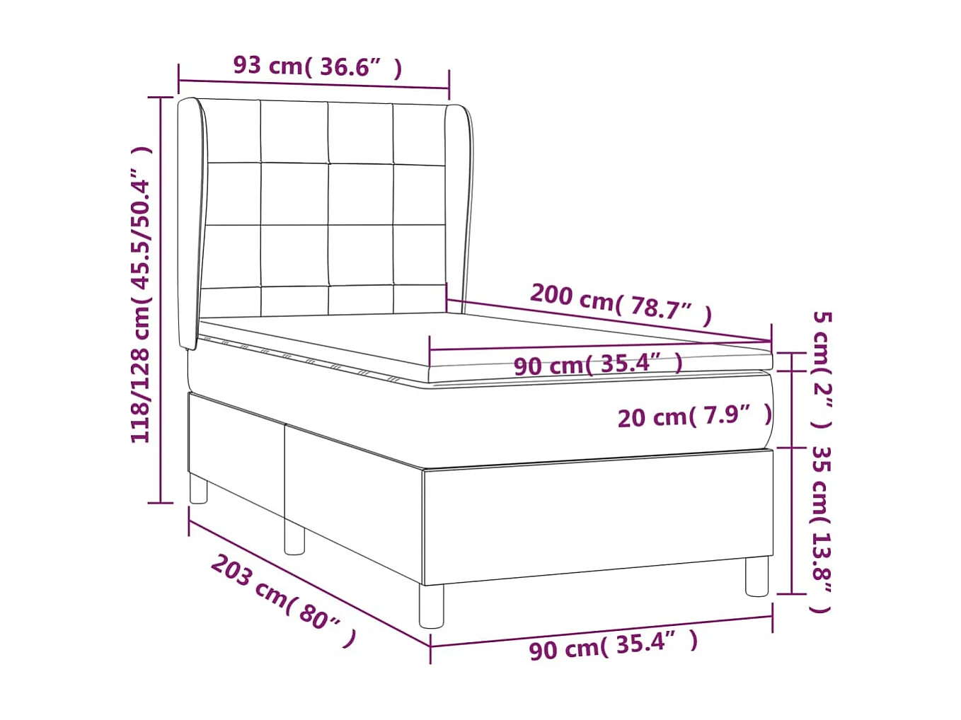 Cama box spring con colchón tela gris claro 90x200 cm