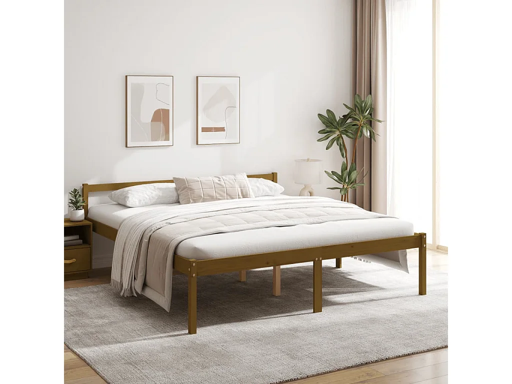 Cadre de lit Marron miel Bois de pin massif 200x200 cm