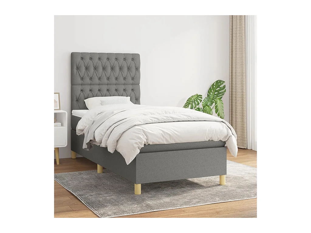 Boxspring met matras stof donkergrijs 90x200 cm