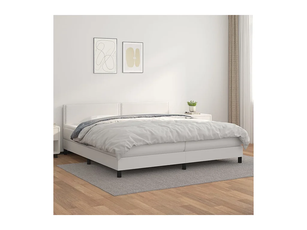 Lit à sommier tapissier avec matelas Blanc 200x200cm Similicuir