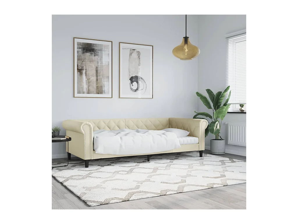 Slaapbank 90x200 cm kunstleer crèmekleurig