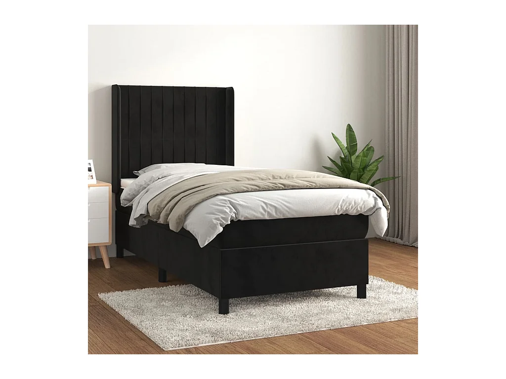 Cama box spring con colchón terciopelo negro 80x200 cm