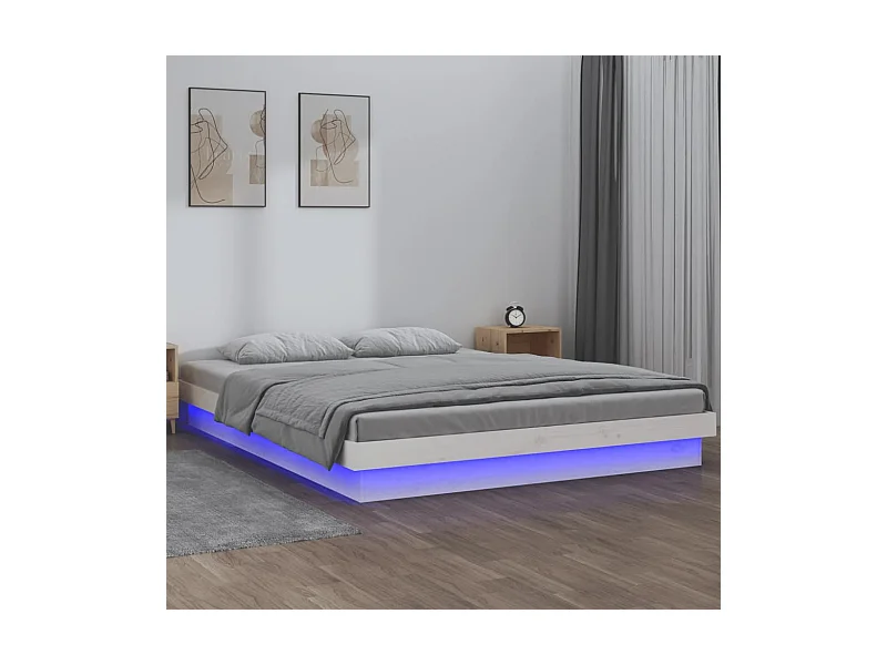 Estrutura de cama c/ LED 140x190 cm branco
