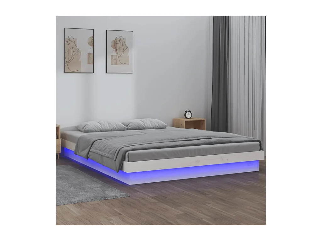 Bedframe LED massief hout wit 140x190 cm