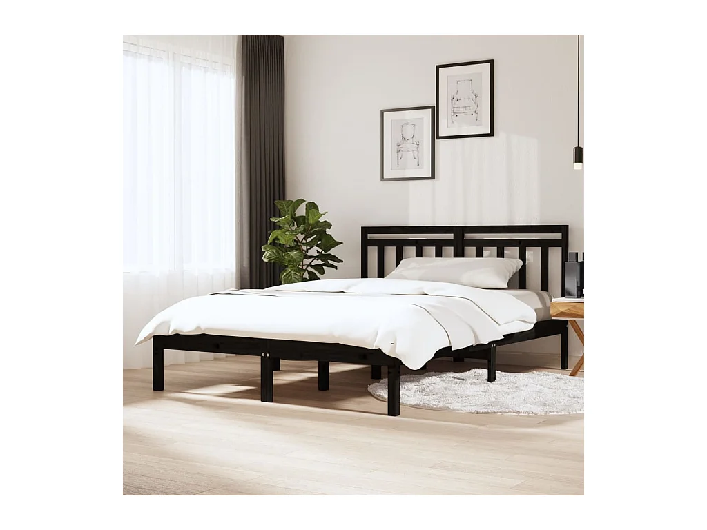 Estructura de cama de madera maciza de pino negro 140x190 cm