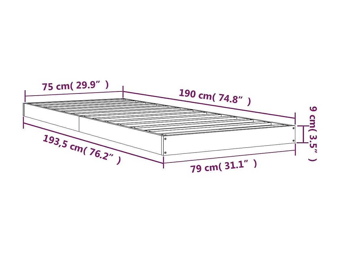 Cadre de lit 75x190 cm Bois pin massif Petit simple
