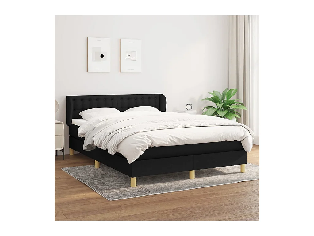 Cama box spring con colchón tela negro 140x200 cm
