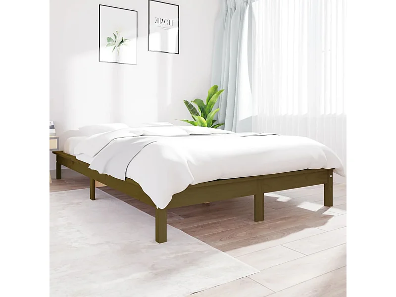 Estrutura cama king 150x200 cm madeira maciça castanho-mel