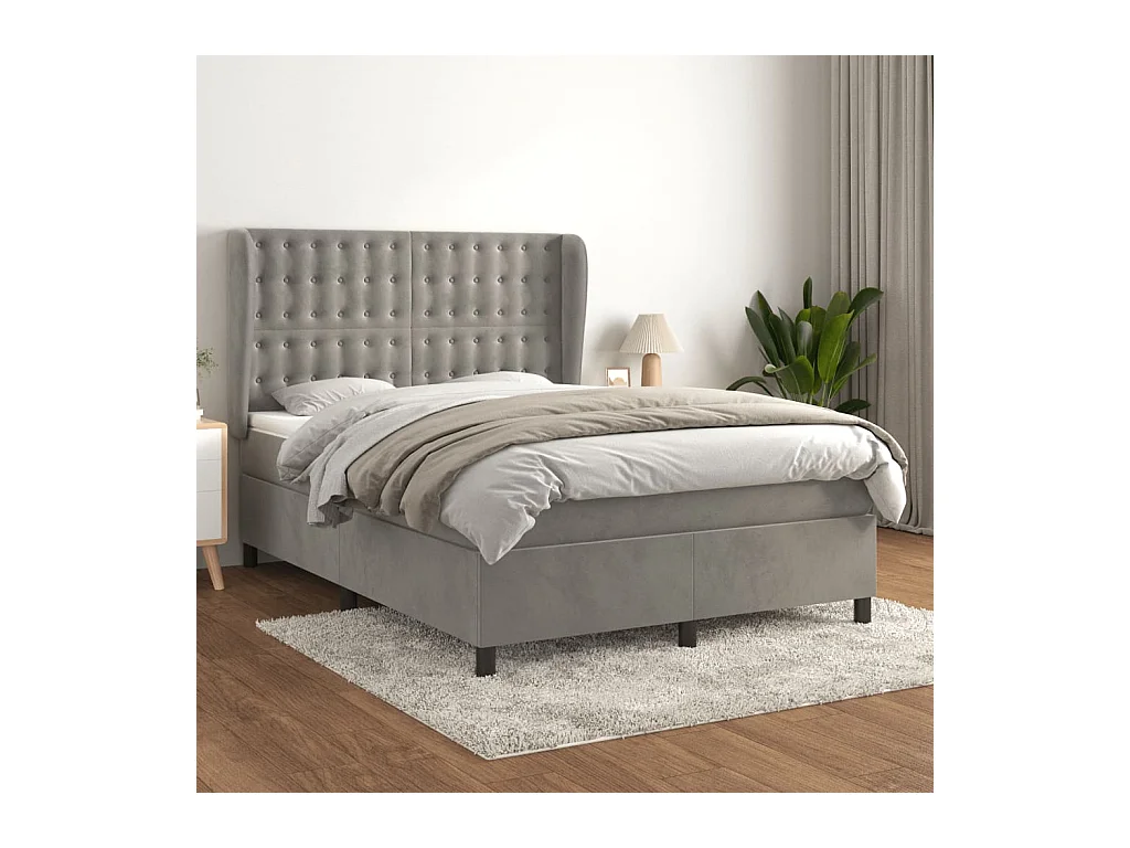 Boxspring met matras fluweel lichtgrijs 140x200 cm