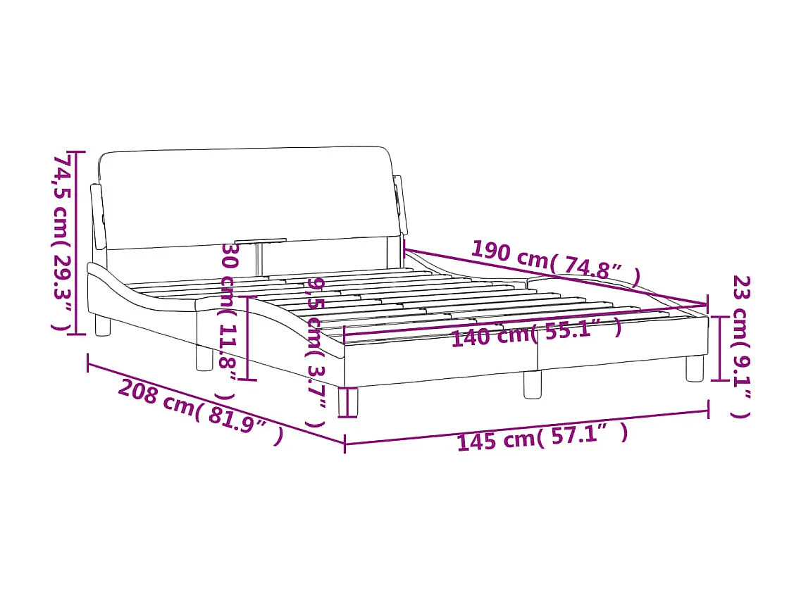 Estrutura de cama c/ cabeceira tecido cor creme 140x190 cm