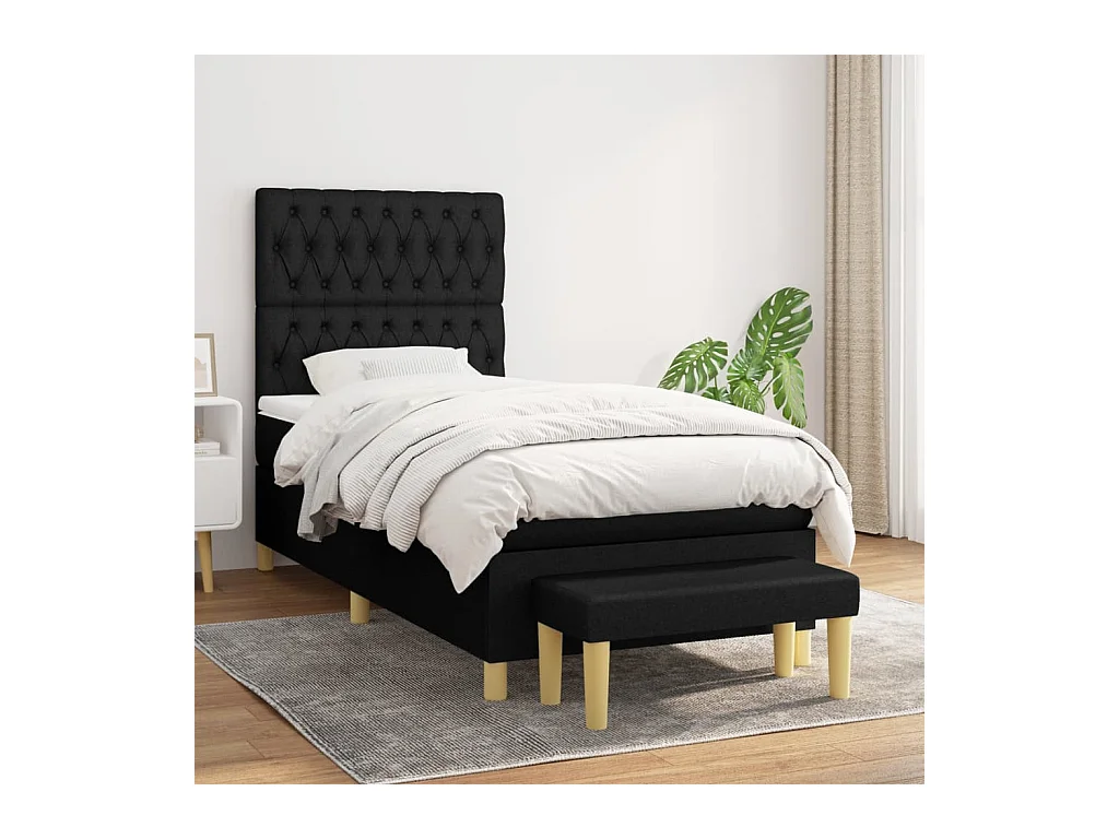 Cama box spring con colchón tela negro 90x200 cm
