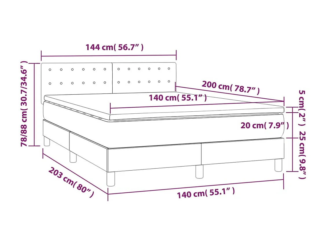 Lit à sommier tapissier avec matelas Marron foncé 140x200 cm