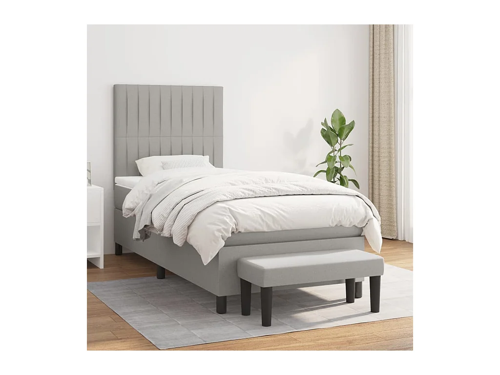 Cama box spring con colchón tela gris claro 90x190 cm