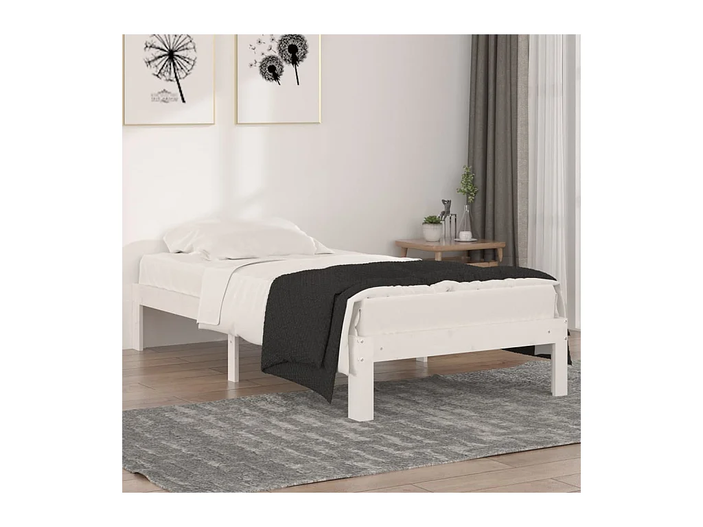 Cadre de lit Blanc Bois massif 90x190 cm Simple